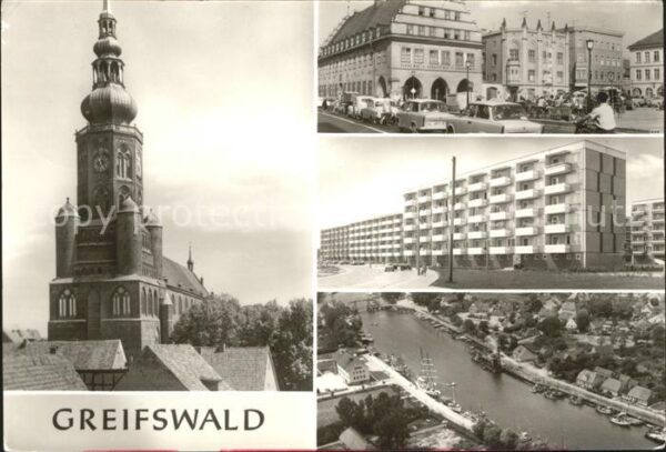 Greifswald Mecklenburg Vorpommern Kirche Rathaus Wohnblocks Teilansicht