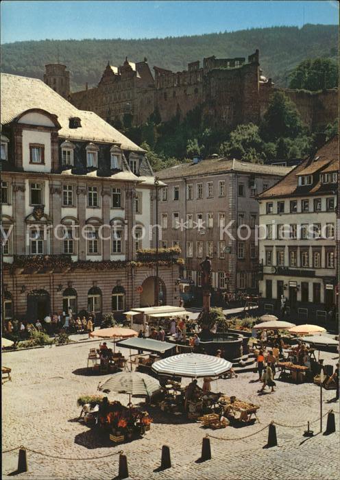 Heidelberg Neckar Marktplatz mit Rathaus und Schloss