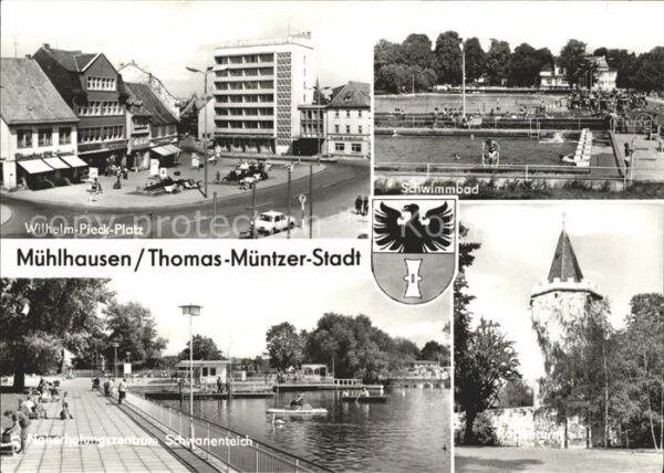 Muehlhausen Thueringen Wilhelm Pieck Platz Schwimmbad Schwanen