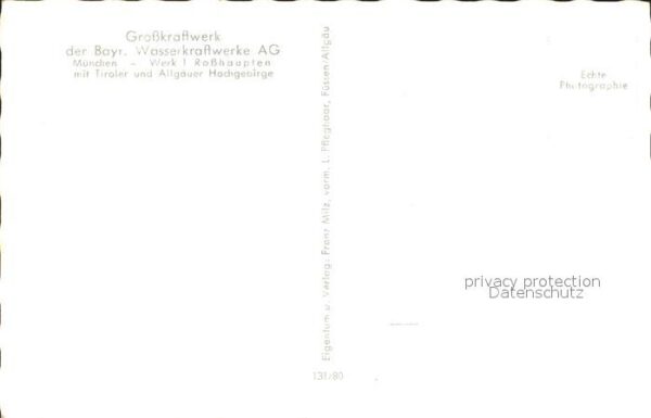 Rosshaupten Forggensee Grosskraftwerk Bayr. Wasserkraftwerke A – Bild 2