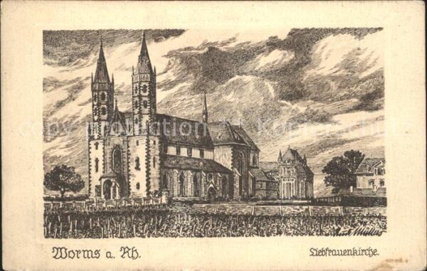 Worms Rhein Liebfrauenkirche Künstlerkarte Original