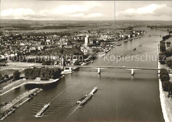 Worms Rhein Brücke Frachtkahn Binnenschifffahrt Fli