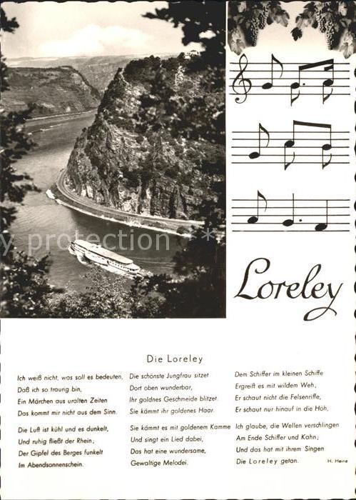 Loreley Lorelei Rhein Dampfer Felsen Noten Gedicht Hein