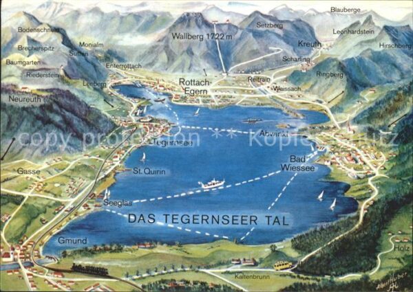 Tegernsee Landkarte mit Rottach Egern Alpen