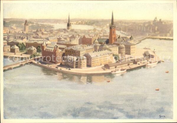 Stockholm vom Stadthausturm akvarell Stig Söderst