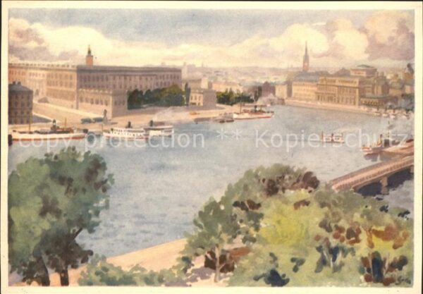 Stockholm Skeppsholmen Schloss akvarell Stig Söde
