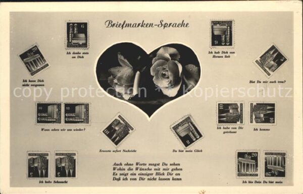 Briefmarkensprache Rosen Herz Gedicht