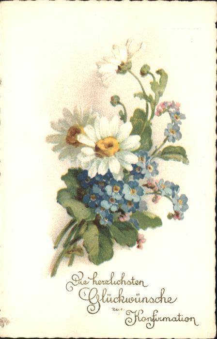 Konfirmation Margeriten Vergissmeinnicht Litho