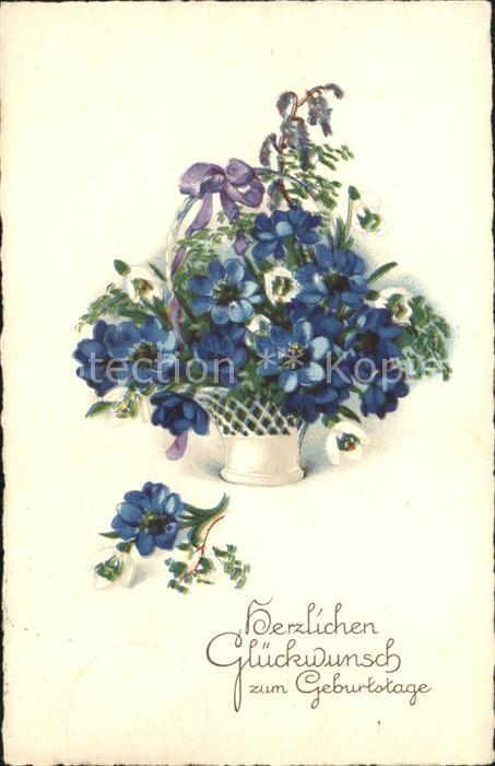 Geburtstag Schneeglöckchen Blaue Blumen Litho