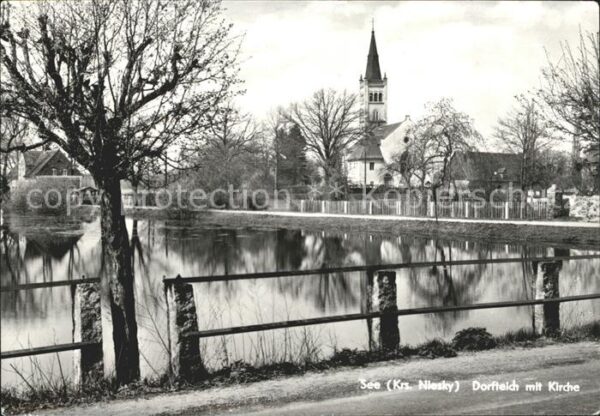 See Niesky Dorfteich mit Kirche