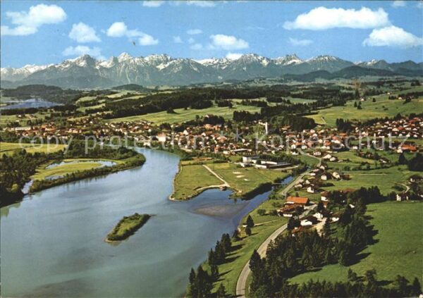 Lechbruck See Fliegeraufnahme mit See und Alpen