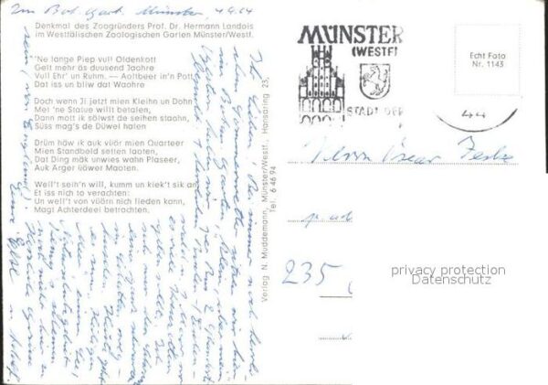 Muenster Westfalen Denkmal Prof. Dr. Hermann Landois Zoogr – Bild 2