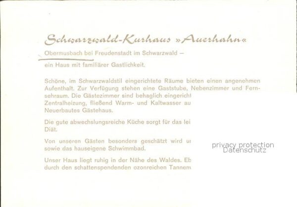Obermusbach Freudenstadt Schwarzwald Kurhaus Auerhahn – Bild 2
