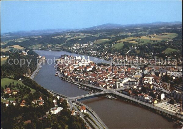 Passau Fliegeraufnahme Dreiflüssestadt Donau I