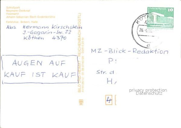 Koethen Anhalt Schloßpark Naumann-Denkmal Holzmarkt Ba – Bild 2