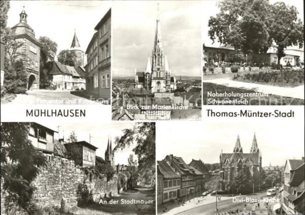 Muehlhausen Thueringen Frauentor und Rabenturm Marienkirche St