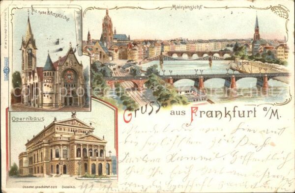 Frankfurt Main Mainpartie Brücken Peterskirche Opernha