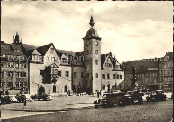 Freiberg Sachsen Obermarkt mit Rathaus und Denkmal Otto