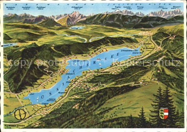 Ossiachersee Panoramakarte mit Julischen Alpen Karaw