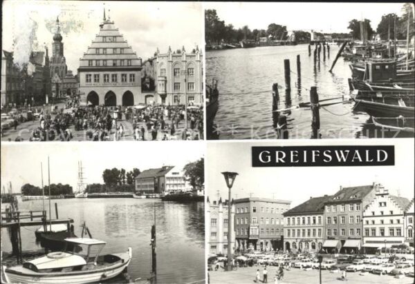 Greifswald Mecklenburg Vorpommern Rathaus und Nikolaikirche Fischereihafe