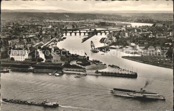 Koblenz Rhein Fliegeraufnahme mit Deutsches Eck und M