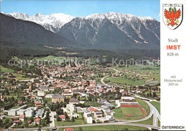 Imst Tirol Alpenpanorama mit Heiterwand Wappen Fli