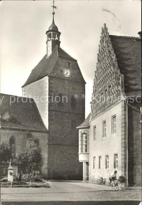 Muehlberg Elbe Rathaus und Frauenkirche
