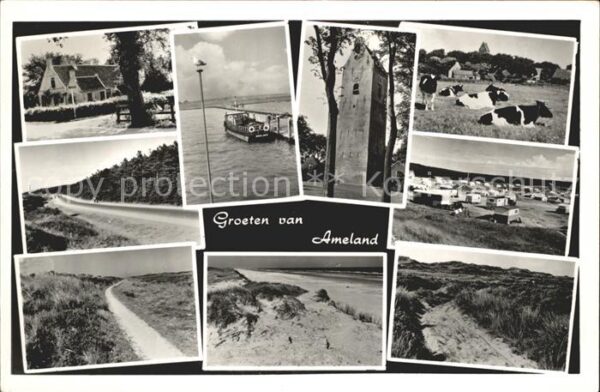 Ameland Strassenpartie Fischerboot Kirchturm We