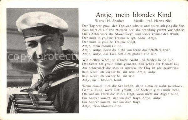 Liederkarte Antje mein blondes Kind Seemann Matrose