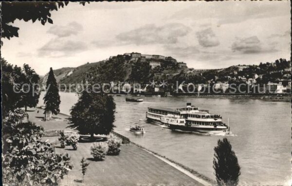 Dampfer Seitenrad Goethe Koblenz Rheinpromenade Festung E