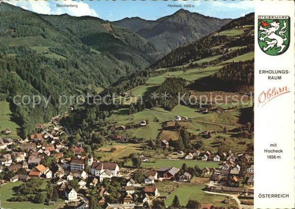Oeblarn Panorama Ennstal mit Hocheck Wappen Fli