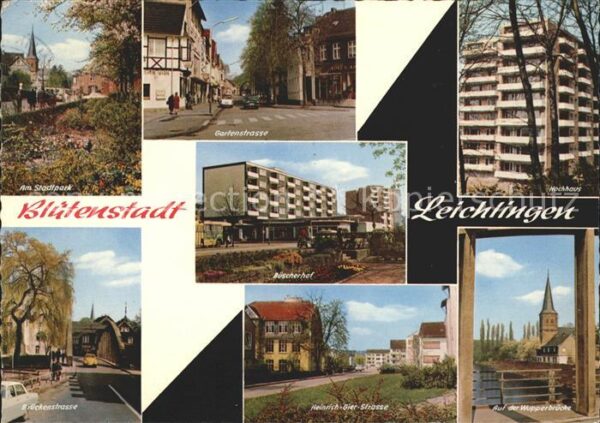 Leichlingen Rheinland Stadtpark Strassenpartie Hochhaus Wuppe