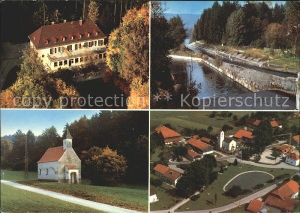 Strasslach-Dingharting Partie am Fluss Kapelle Fliegeraufnahme
