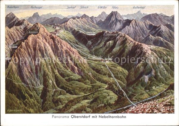 Oberstdorf mit Nebelhornbahn Alpen Panoramakarte N