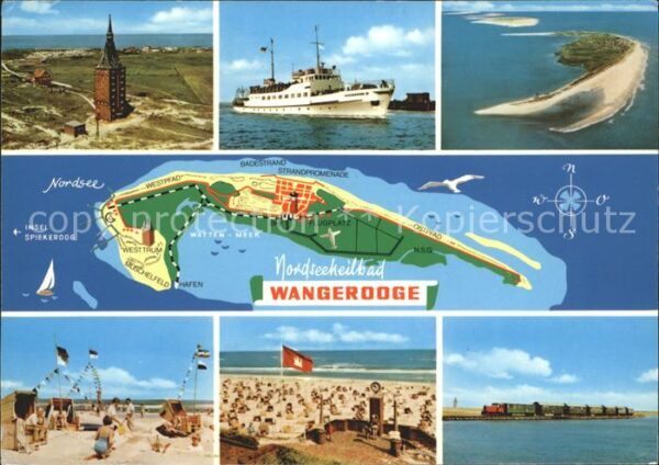 Wangerooge Nordseebad Dampfer Strand Übersichtskarte Eisenbah