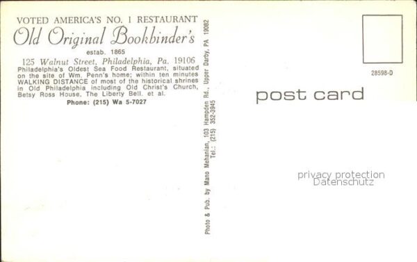 Philadelphia Pennsylvania Old Original Bookbinders Restaurant – Bild 2