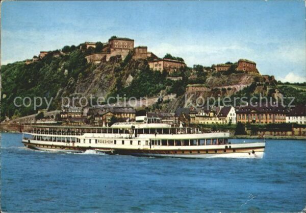 Dampfer Seitenrad Rüdesheim Koblenz Festung Ehrenbreitste