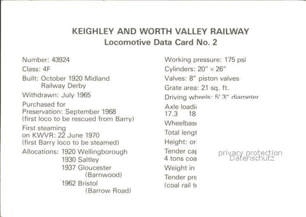 Lokomotive 43924 Keighley and Worth Valley Railway – Bild 2