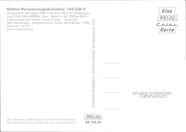 Eisenbahn Elektro-Personenzuglokomotive 143 330-9 – Bild 2