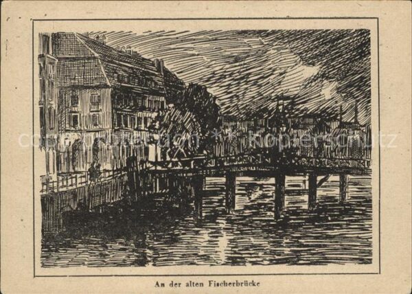 Alt Berlin An der alten Fischerbrücke Zeichnung Kü