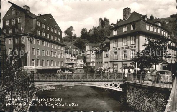 Monschau Partie an der Ruhr mit Burgruine Haller