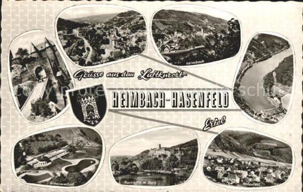 Heimbach Eifel Burg Panorama Schwimmbad Rurpartie mit