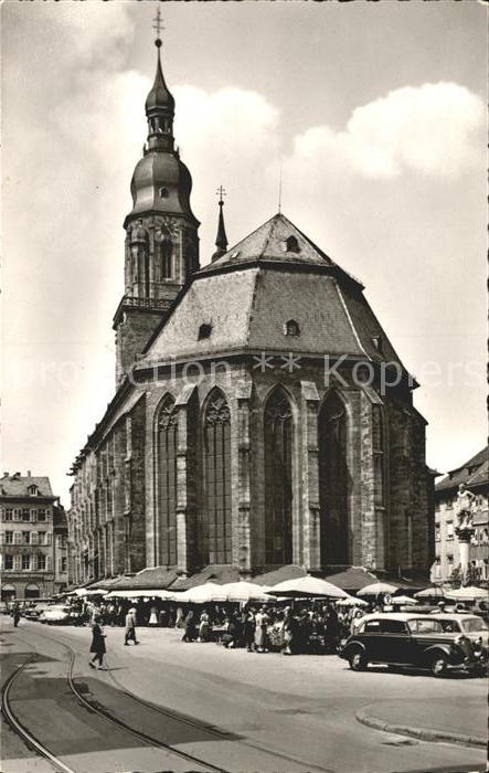 Heidelberg Neckar mit Herkulesbrunnen und Heiliggeistkirc