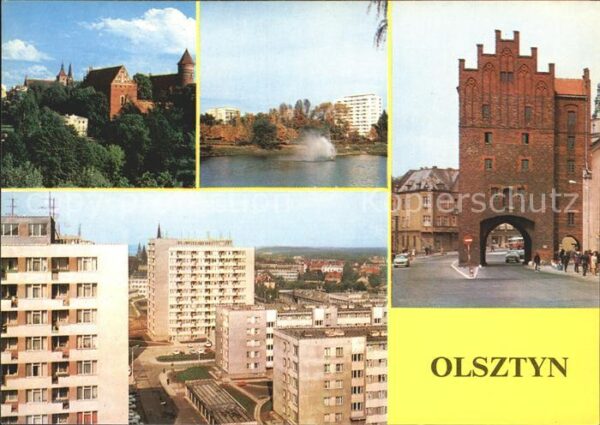 Olsztyn Allenstein Widok na zamek i katedre Park przy alei