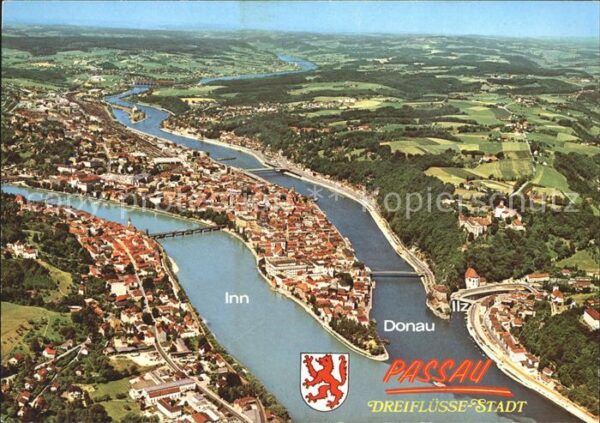 Passau Zusammenfluss von Donau Inn und Ilz Fli