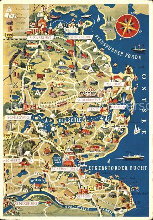 Flensburg bis Rendsburg Schleswiger Fördenkarte