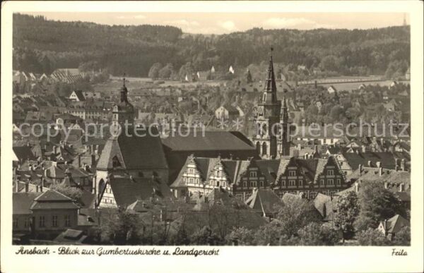 Ansbach Mittelfranken Blick zur Gumbertuskirche und Landgeric