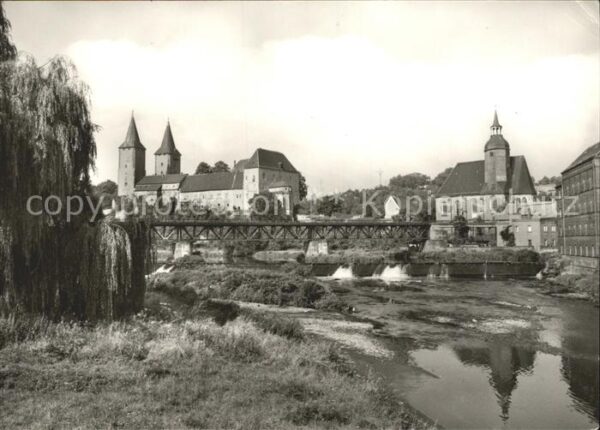 Rochlitz Sachsen Schloss mit Bahnbrücke Petrikirche und