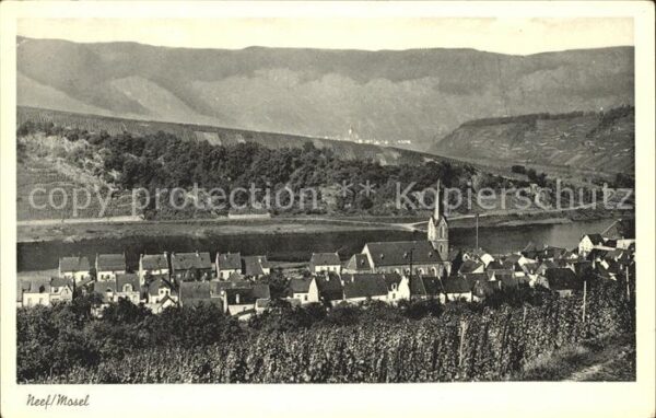 Neef Ortsansicht mit Kirche Mosel Weinberge
