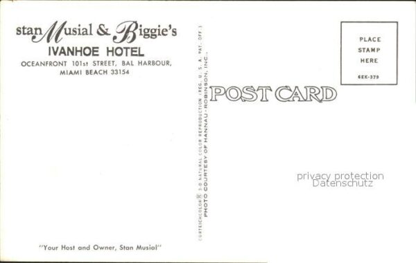Miami Beach Stan Musial Biggies Ivanhoe Hotel – Bild 2